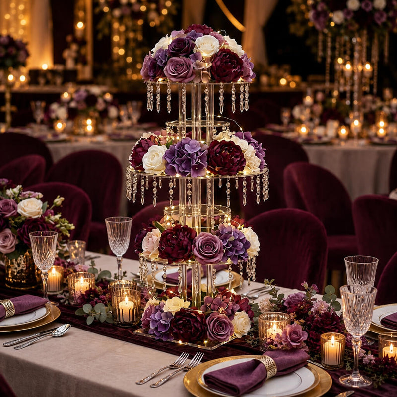 39" Tall 5-Tier Acrylic Chandelier Flower Stand with Hanging Crystals – Clear Table Centerpiece Display Tower - thumbnail number 4