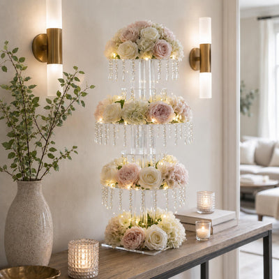 39" Tall 5-Tier Acrylic Chandelier Flower Stand with Hanging Crystals – Clear Table Centerpiece Display Tower - thumbnail number 7