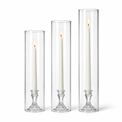 Set of 3 glass chimney candle shades with lit taper candles - thumbnail number 3