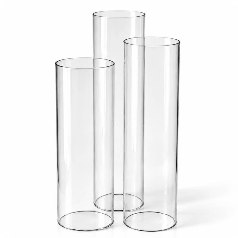 Set of 3 clear glass chimney candle shade cylinders in varying heights - thumbnail number 1