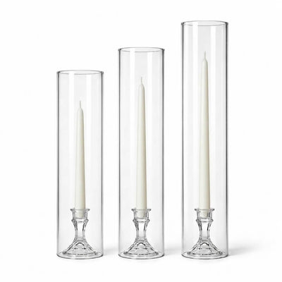 Set of 3 glass chimney candle shades with taper candles - thumbnail number 2