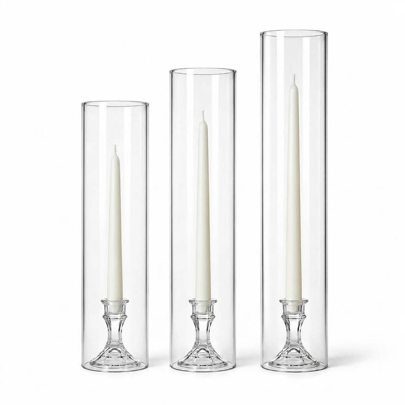 Set of 3 glass chimney candle shades with taper candles - thumbnail number 2