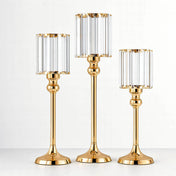 Gold Crystal Pendant Hurricane Candle Holders – Set of 3 Elegant Cylindrical Table Centerpieces for Pillar Candles, 11", 13", 15" - thumbnail number 1