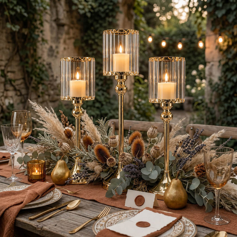 Gold Crystal Pendant Hurricane Candle Holders in event centerpiece - thumbnail number 3