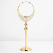 3ft Gold Metal Candle Holder Stand – Crystal Beaded Half Moon Basket Design with Round Base - thumbnail number 1