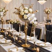3ft gold metal candle holder stand with crystal beaded basket in a wedding reception centerpiece setup - thumbnail number 5