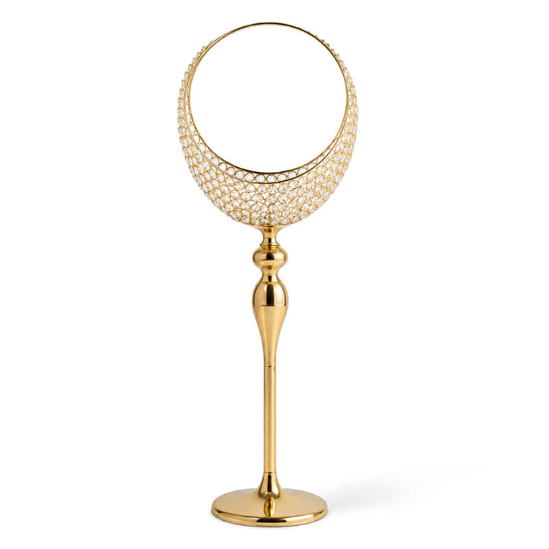 3ft gold metal candle holder stand with crystal beaded half moon basket - thumbnail number 1