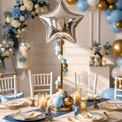 Gold metal stand decorated with blue and white balloons and a star foil balloon - thumbnail number 3