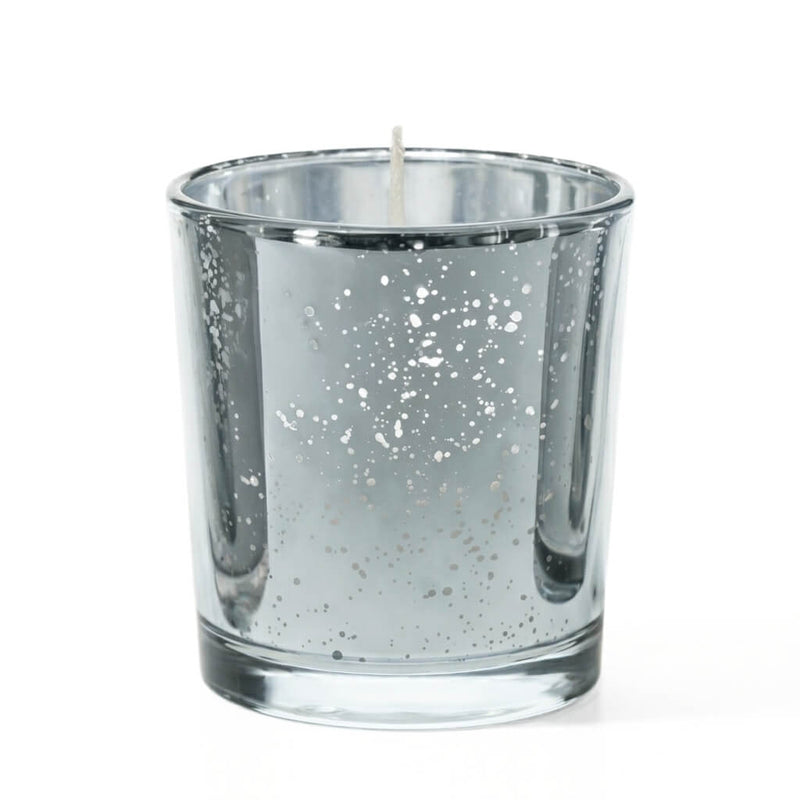 White unscented candle in shiny silver mercury glass candle holder - thumbnail number 1