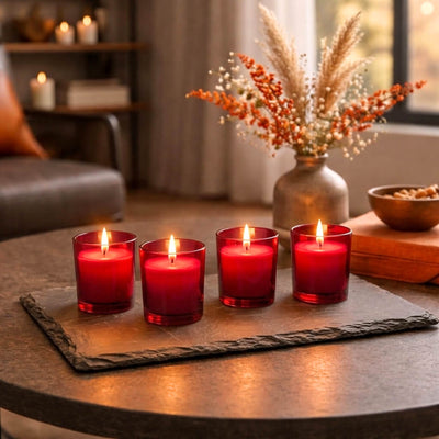 Richland Votive Candles & Eastland Colored Votive Holders Set of 12 - White - Fresh Laundry Scented - Red Color - thumbnail number 6
