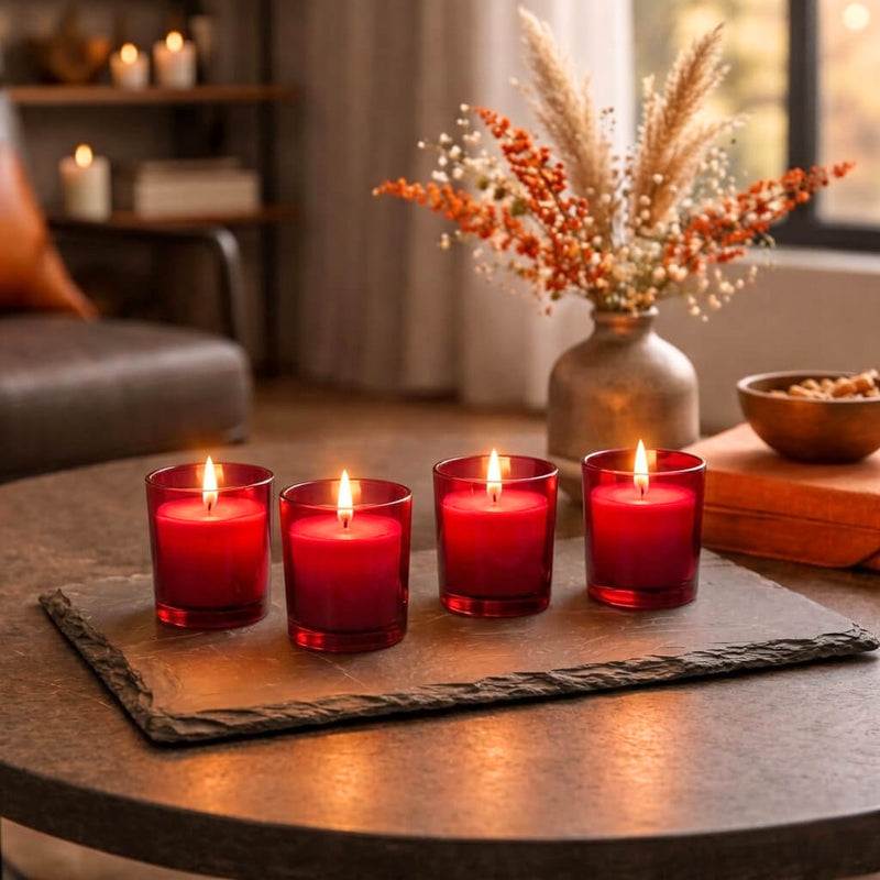 Richland Votive Candles & Eastland Colored Votive Holders Set of 12 - White - Fresh Laundry Scented - Red Color - thumbnail number 6