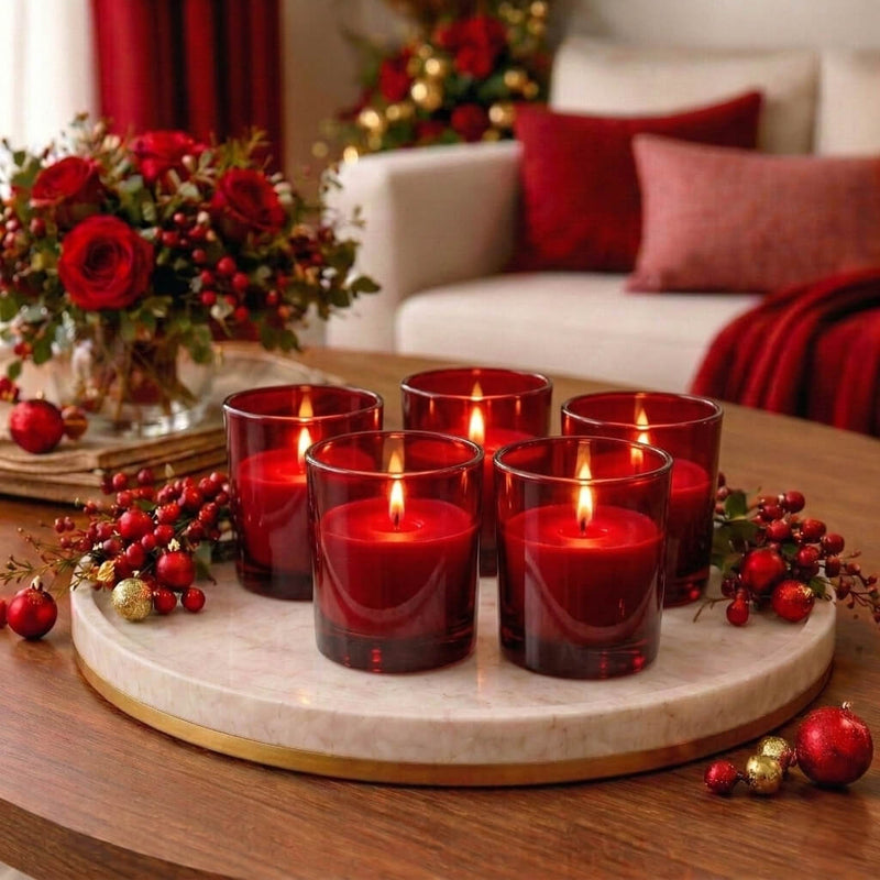 Richland Votive Candles & Eastland Colored Votive Holders Set of 12 - White - Fresh Laundry Scented - Red Color - thumbnail number 7