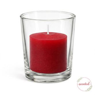 Richland Votive Candles & Eastland Clear Votive Holders Set of 12 - Red - Apple Cinnamon Scented