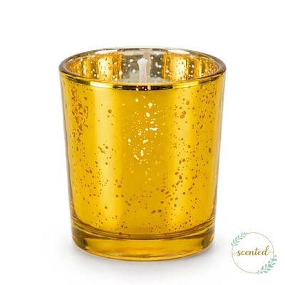 Richland Votive Candles & Mercury Votive Holders Set of 288 - White - Fresh Laundry Scented - Amber Gold Style