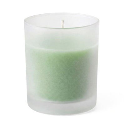 Green unscented candle in frosted glass candle holder - thumbnail number 1