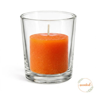 Richland Votive Candles & Eastland Clear Votive Holders Set of 12 - Orange - Citrus Fruit Scented