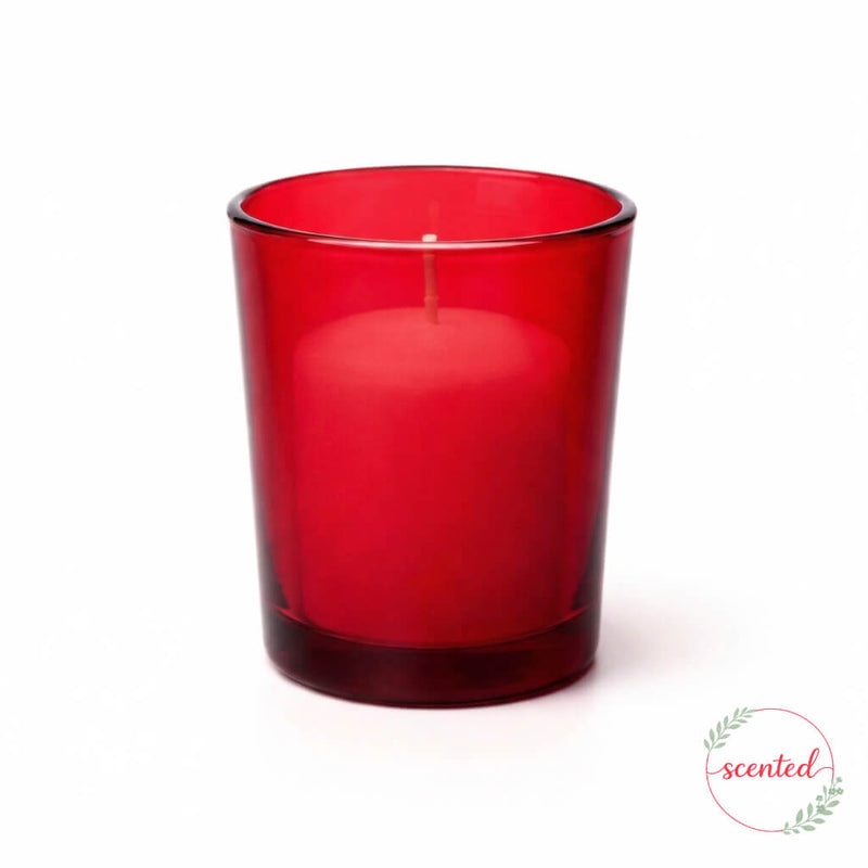 Red glass holder with Citronella scented candle - thumbnail number 1
