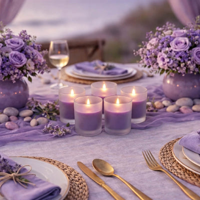 Richland Votive Candles & Eastland Frosted Votive Holders Set of 12 - Purple - Unscented - thumbnail number 6