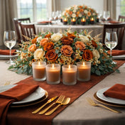 Four brown candles in Frosted Votive Holders in front of a rust-toned floral arrangement - thumbnail number 6