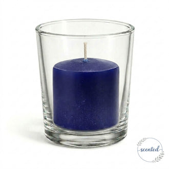 Richland Votive Candles & Eastland Clear Votive Holders Set of 12 - Navy Blue - Blueberry Scented