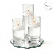 Eastland Octagon Mirror and Cylinder Vase Centerpiece with Richland 3" Floating Candles Set of 7 - White - 8 Inch Size - thumbnail number 2