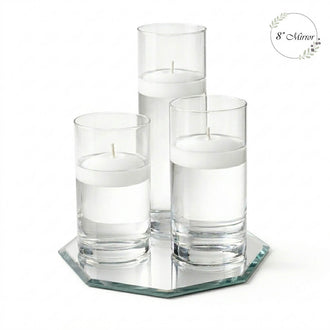 Eastland Octagon Mirror and Cylinder Vase Centerpiece with Richland 3" Floating Candles Set of 84 - White - 8 Inch Size
