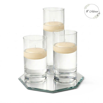 Eastland Octagon Mirror and Cylinder Vase Centerpiece with Richland 3" Floating Candles Set of 84 - Ivory - 8 Inch Size