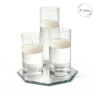 Eastland Octagon Mirror and Cylinder Vase Centerpiece with Richland 3" Floating Candles Set of 84 - Light Ivory - 8 Inch Size