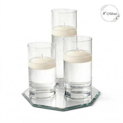 Eastland Octagon Mirror and Cylinder Vase Centerpiece with Richland 3" Floating Candles Set of 84 - Light Ivory - 8 Inch Size