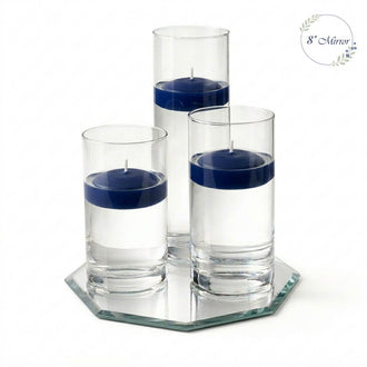 Eastland Octagon Mirror and Cylinder Vase Centerpiece with Richland 3" Floating Candles Set of 84 - Navy Blue - 8 Inch Size