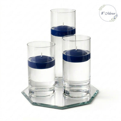 Eastland Octagon Mirror and Cylinder Vase Centerpiece with Richland 3" Floating Candles Set of 84 - Navy Blue - 8 Inch Size