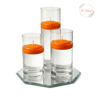 Eastland Octagon Mirror and Cylinder Vase Centerpiece with Richland 3" Floating Candles Set of 84 - Orange - 8 Inch Size