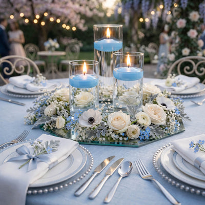 Eastland Octagon Mirror and Cylinder Vase Centerpiece with Richland 3" Floating Candles Set of 7 - thumbnail number 77