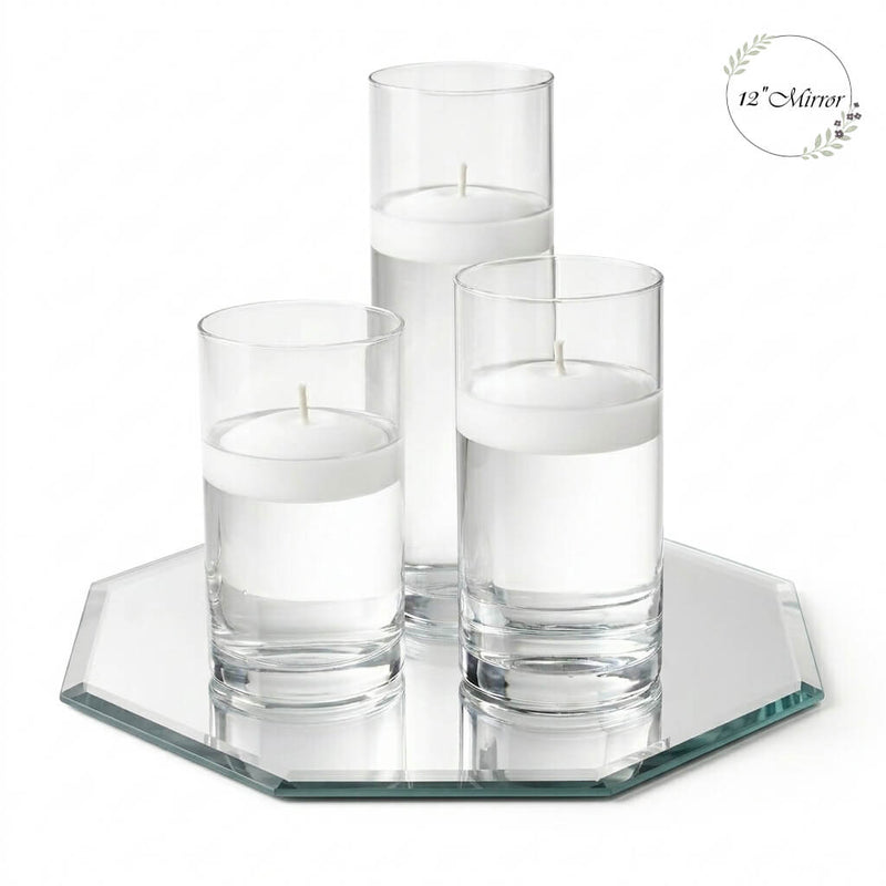 Eastland Octagon Mirror and Cylinder Vase Centerpiece with Richland 3" Floating Candles Set of 7 - thumbnail number 3