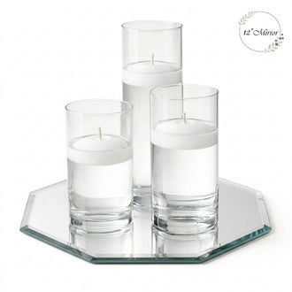 Eastland Octagon Mirror and Cylinder Vase Centerpiece with Richland 3" Floating Candles Set of 84 - White - 12 Inch Size