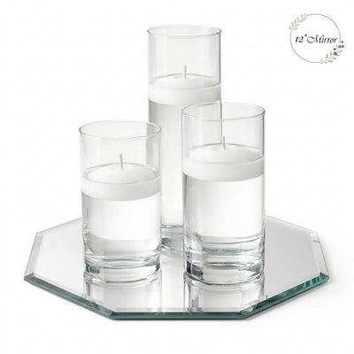 Eastland Octagon Mirror and Cylinder Vase Centerpiece with Richland 3" Floating Candles Set of 84 - White - 12 Inch Size