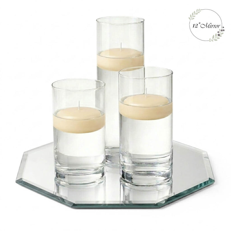 Eastland Octagon Mirror and Cylinder Vase Centerpiece with Richland 3" Floating Candles Set of 7 - thumbnail number 58