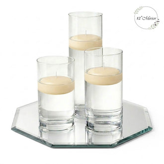 Eastland Octagon Mirror and Cylinder Vase Centerpiece with Richland 3" Floating Candles Set of 84 - Ivory - 12 Inch Size