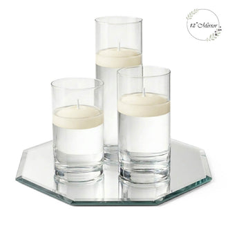 Eastland Octagon Mirror and Cylinder Vase Centerpiece with Richland 3" Floating Candles Set of 84 - Light Ivory - 12 Inch Size