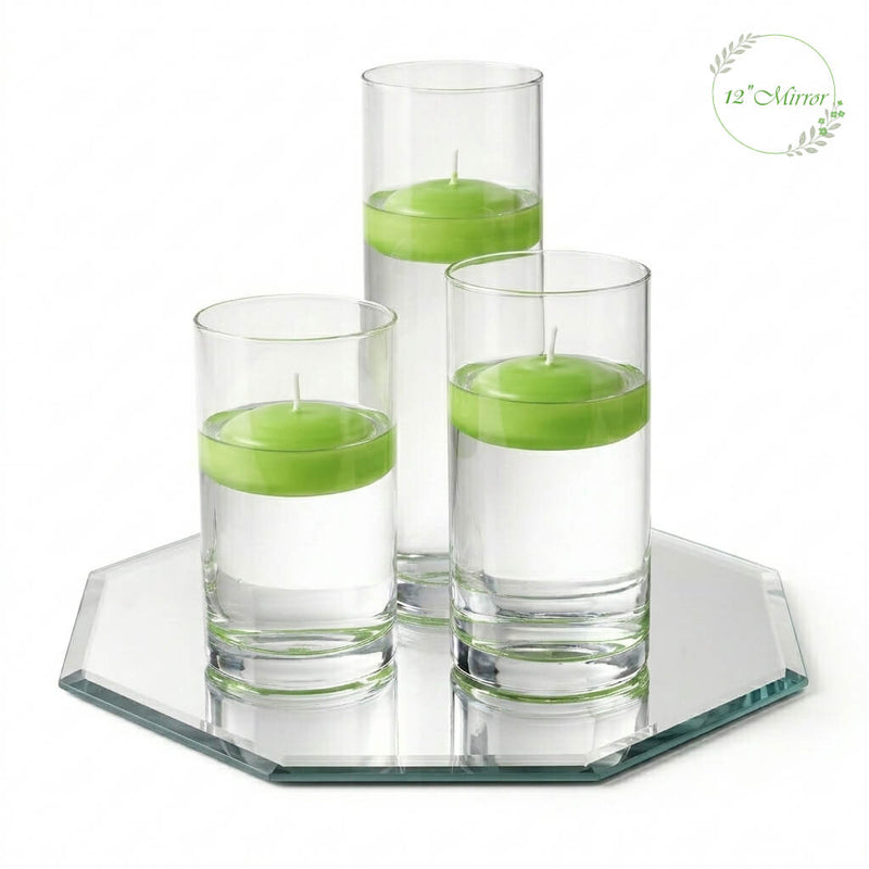 Eastland Octagon Mirror and Cylinder Vase Centerpiece with Richland 3" Floating Candles Set of 84 - thumbnail number 8
