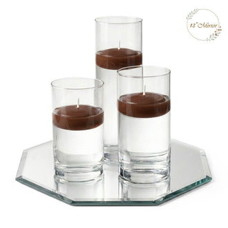 Eastland Octagon Mirror and Cylinder Vase Centerpiece with Richland 3" Floating Candles Set of 84 - Brown - 12 Inch Size