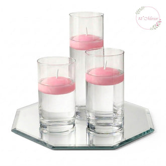 Eastland Octagon Mirror and Cylinder Vase Centerpiece with Richland 3" Floating Candles Set of 84 - Pink - 12 Inch Size