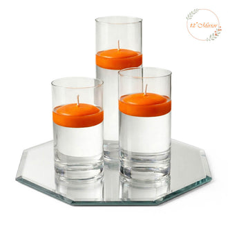 Eastland Octagon Mirror and Cylinder Vase Centerpiece with Richland 3" Floating Candles Set of 84 - Orange - 12 Inch Size