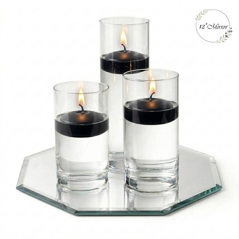 Eastland Octagon Mirror and Cylinder Vase Centerpiece with Richland 3" Floating Candles Set of 84 - thumbnail number 14
