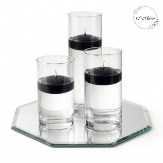 Eastland Octagon Mirror and Cylinder Vase Centerpiece with Richland 3" Floating Candles Set of 84 - Black - 12 Inch Size