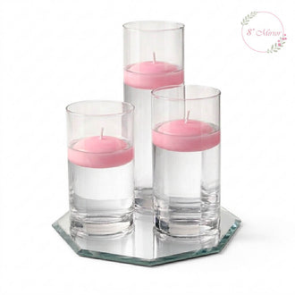 Eastland Octagon Mirror and Cylinder Vase Centerpiece with Richland 3" Floating Candles Set of 84 - Pink - 8 Inch Size