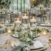 Eastland Round Mirror and Cylinder Vase Centerpiece with Richland 3" Floating Candles Set of 84 - White - 8 Inch Size - thumbnail number 5