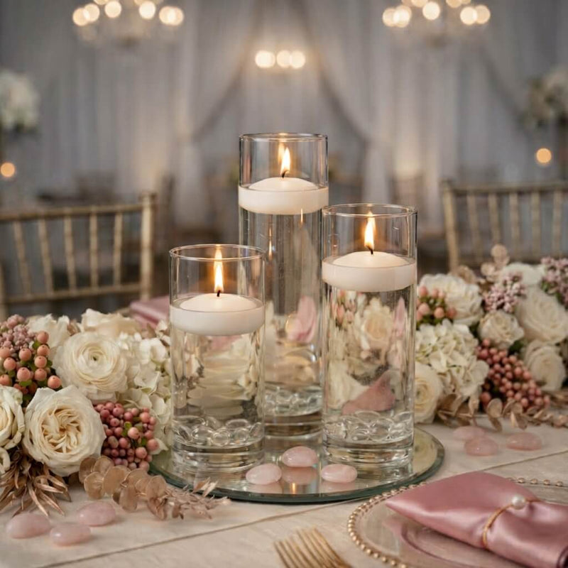 Eastland Round Mirror and Cylinder Vase Centerpiece with Richland 3" Floating Candles Set of 7 - thumbnail number 108