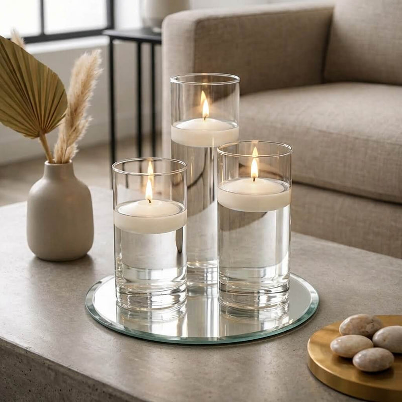 Cylinder Vase Centerpiece & Richland 3" Floating Candles Set of 3 - Light Ivory - thumbnail number 3