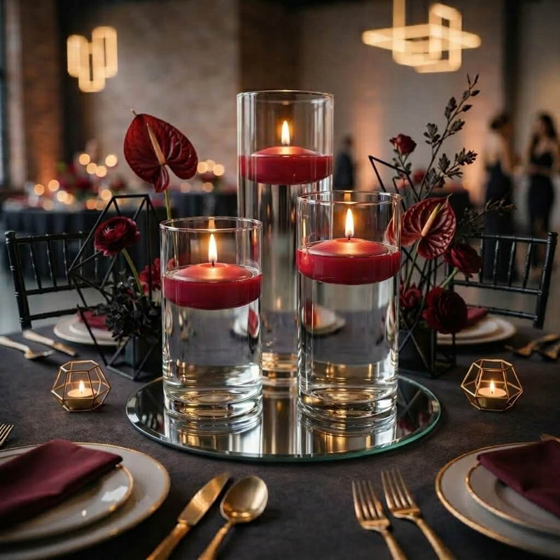 Eastland Round Mirror and Cylinder Vase Centerpiece with Richland 3" Floating Candles Set of 7 - thumbnail number 105